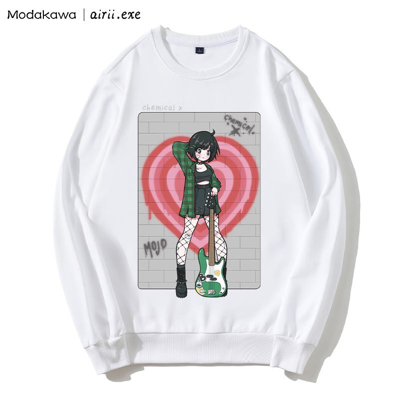 MODAKAWA X airii.exe CHEMICAL ギターガール レタープリント ラウンドカラー スウェットシャツ - White - 5XL - image 4