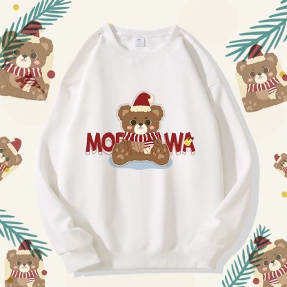 MODAKAWA クリスマスベア グラフィック ユニセックス スウェットシャツ - White B - 5XL - image 8