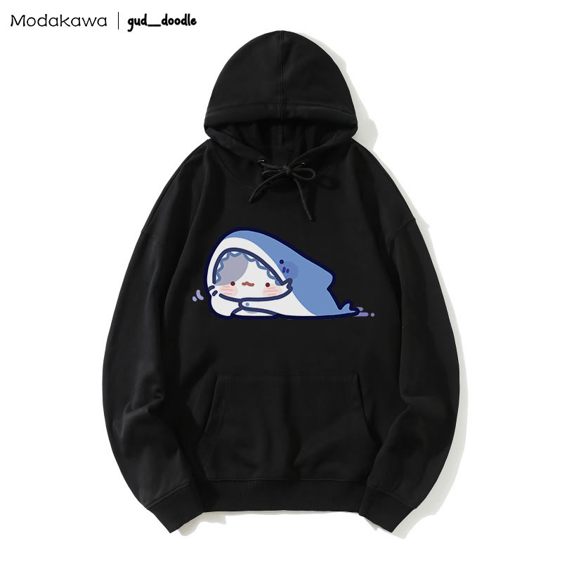 MODAKAWA X gud_doodleキティシャークプリント ルーズパーカー - Black - 5XL - image 3