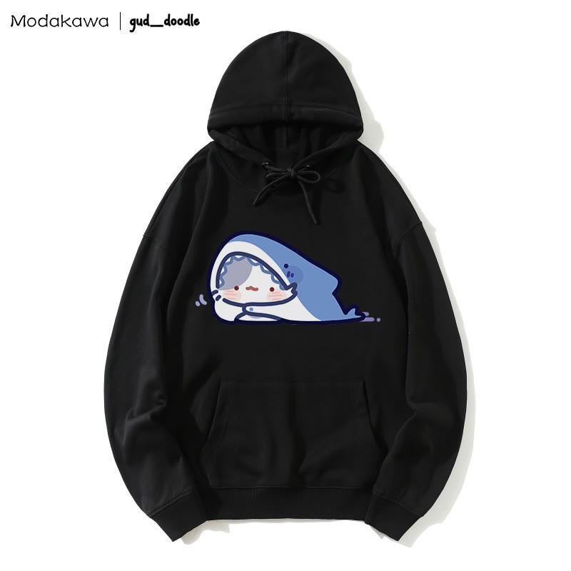 MODAKAWA X gud_doodleキティシャークプリント ルーズパーカー - Black - 5XL - image 3