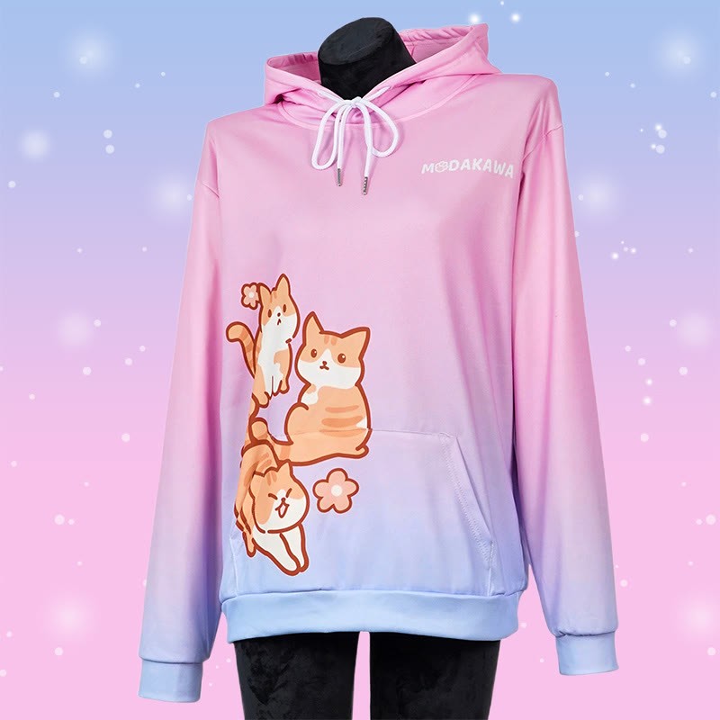 Modakawaグラデーション キティ レタープリント ルーズ パーカー - image 3