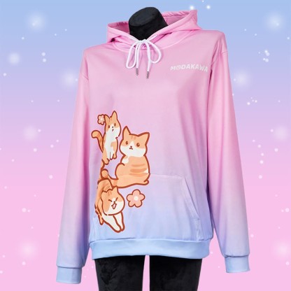 Modakawaグラデーション キティ レタープリント ルーズ パーカー - image 3