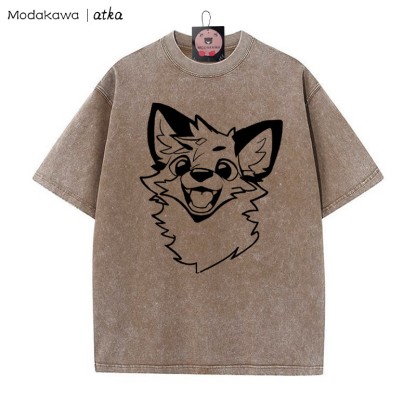 MODAKAWA × atka Fox プリント ヴィンテージウォッシュTシャツ - Brown - 5XL - image 5