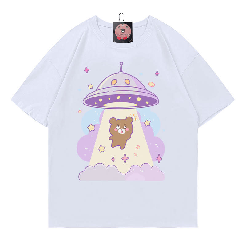 UFOベアプリント100%綿ModakawaTシャツ - White - 5XL - image 3