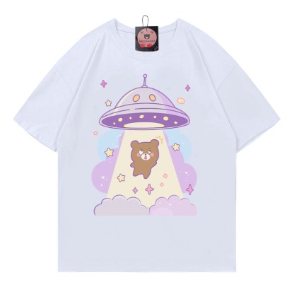 UFOベアプリント100%綿ModakawaTシャツ - White - 5XL - image 3
