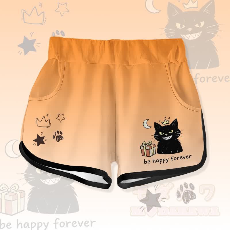 永遠にHAPPYでいよう 黒猫ギフト グラフィックModakawaグラデーション ショーツ - オレンジ - 5XL - image 3