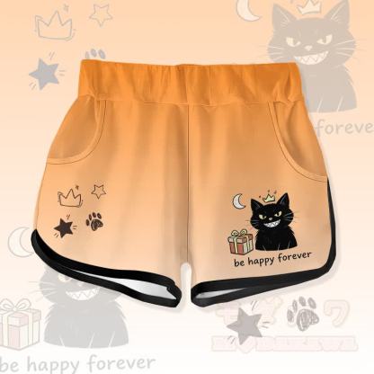 永遠にHAPPYでいよう 黒猫ギフト グラフィックModakawaグラデーション ショーツ - オレンジ - 5XL - image 3