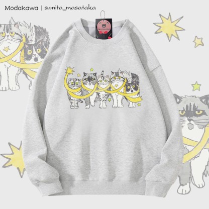 MODAKAWA X sumita_masataka 星に包まれた猫 グラフィック ユニセックス スウェットシャツ - Grey - 5XL - image 2