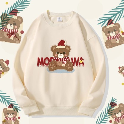 MODAKAWA クリスマスベア グラフィック ユニセックス スウェットシャツ - Beige B - 5XL - image 5