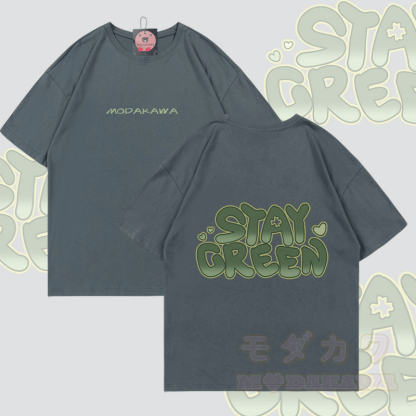 STAY GREEN グラフィックModakawa綿Tシャツ - ライトグレー - 5XL - image 3