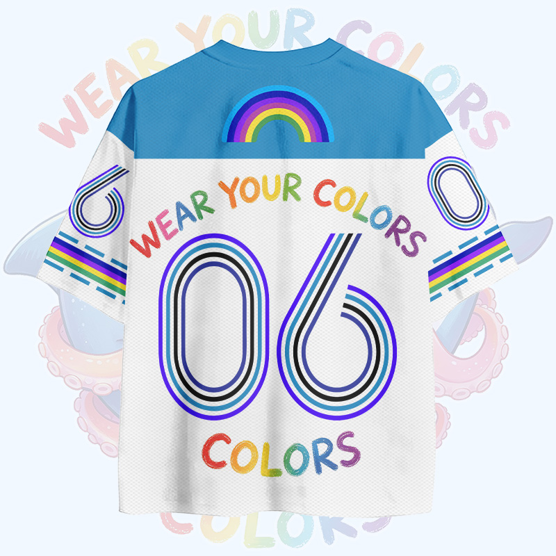 レインボーシャークとタコの数字のグラフィックがプリントされたヴィンテージメッシュジャージーTシャツを身に着けよう - image 3