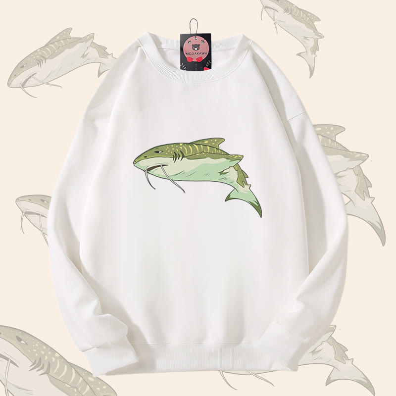 MODAKAWA ウィスカーシャーク グラフィック ユニセックス スウェットシャツ - White - 5XL - image 3