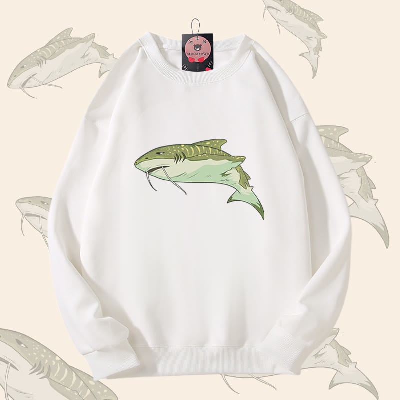 MODAKAWA ウィスカーシャーク グラフィック ユニセックス スウェットシャツ - White - 5XL - image 3