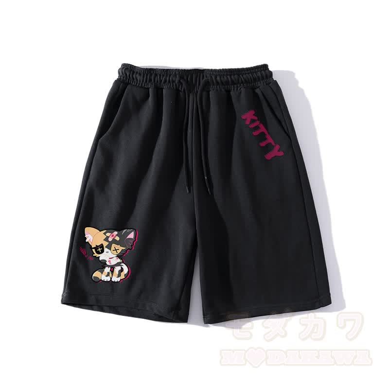 悲しいキティのグラフィックダーク美的ショートパンツ - 黒 - 5XL - image 4
