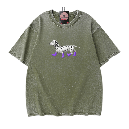 ダルメシアン柄Modakawaユニセックス ヴィンテージウォッシュドTシャツ - Green - 5XL - image 10