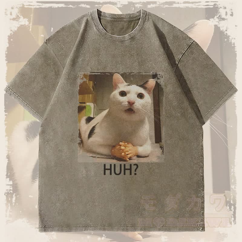 MODAKAWA HUH 混乱猫グラフィック ユニセックス ヴィンテージ ウォッシュド Tシャツ - アーミーグリーン - 4XL - image 3