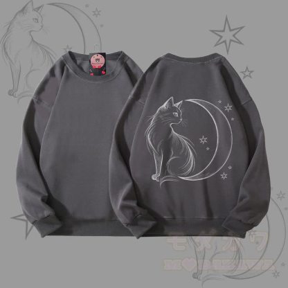 MODAKAWA ムーンキャットグラフィック ユニセックス スウェットシャツ - ダークグレー - 5XL - image 3