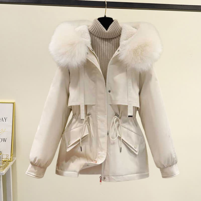 フリースフード付きコート、タートルネックセーター、カジュアルパンツのマッチングコーデ - Apricot Coat - 4XL - image 11