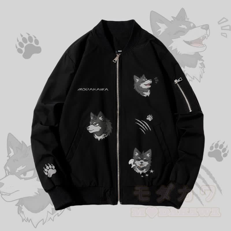 MODAKAWA おもしろ子犬グラフィック ジップアップ アウタージャケット - 濃厚 - 黒 - 4XL - image 4