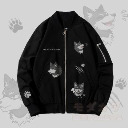 MODAKAWA おもしろ子犬グラフィック ジップアップ アウタージャケット - 濃厚 - 黒 - 4XL - image 4
