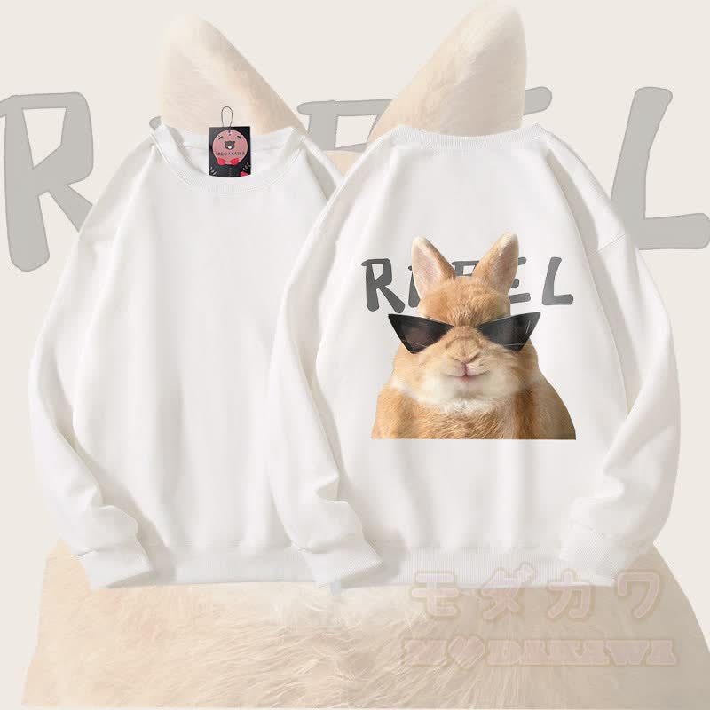 MODAKAWA サングラス バニー グラフィック ユニセックス スウェットシャツ - 白 - 5XL - image 3