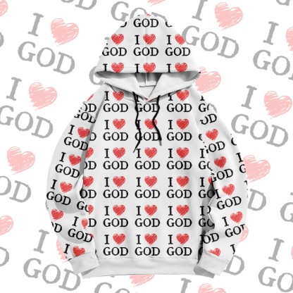 MODAKAWA I Love GOD グラフィック オールオーバープリント プルオーバーパーカー - White - 6XL - image 3