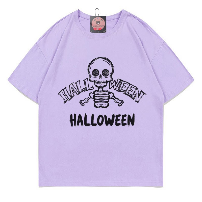 ハロウィン スカルプリントTシャツ - 紫 - 5XL - image 4