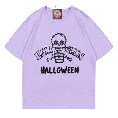 ハロウィン スカルプリントTシャツ - 紫 - 5XL - image 4