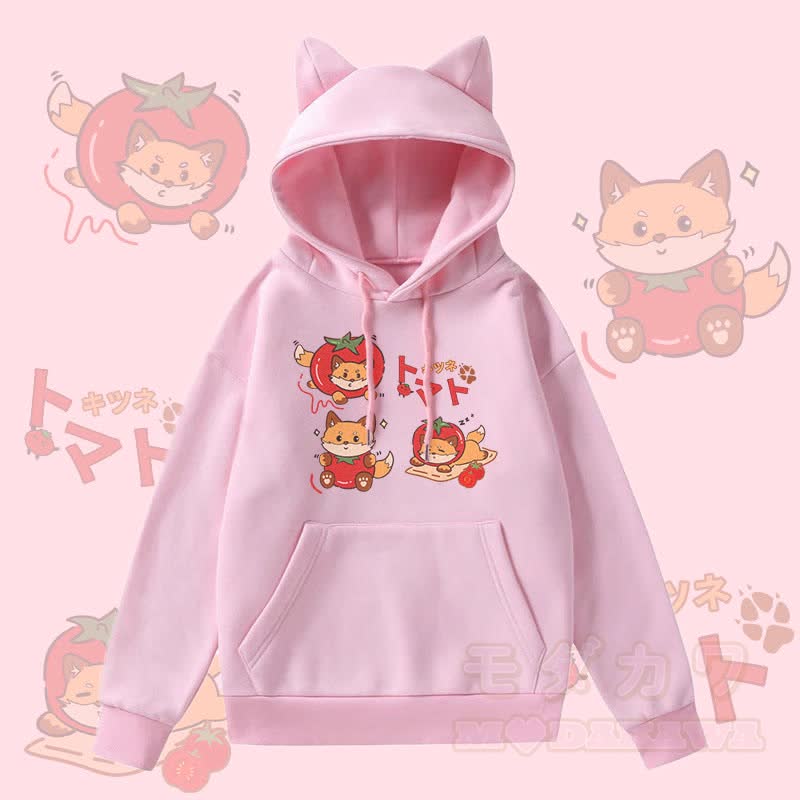 MODAKAWA トマトフォックスグラフィックポケット付き裏起毛パーカー（猫耳付き） - ピンク - 2XL - image 3