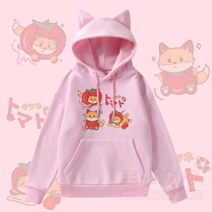 MODAKAWA トマトフォックスグラフィックポケット付き裏起毛パーカー（猫耳付き） - ピンク - 2XL - image 3