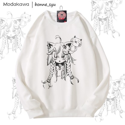 MODAKAWA X bonne_syu キャットガール グラフィック ユニセックス スウェットシャツ - White - 5XL - image 2