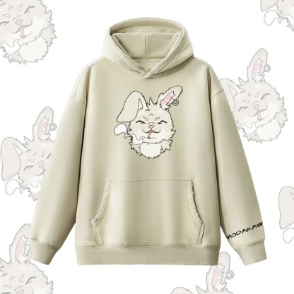 MODAKAWA スモーキングバニー グラフィック ヴィンテージウォッシュドフリース裏毛パーカー - Beige - 2XL - image 6