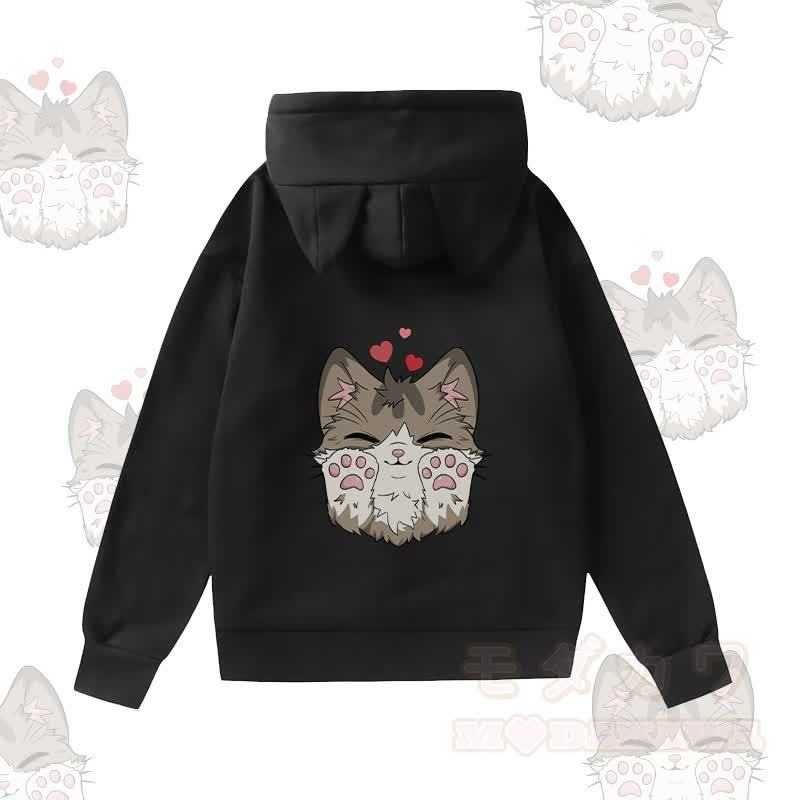 MODAKAWA かわいい猫のグラフィック 猫耳ポケット 裏起毛パーカー - 黒 - 2XL - image 4