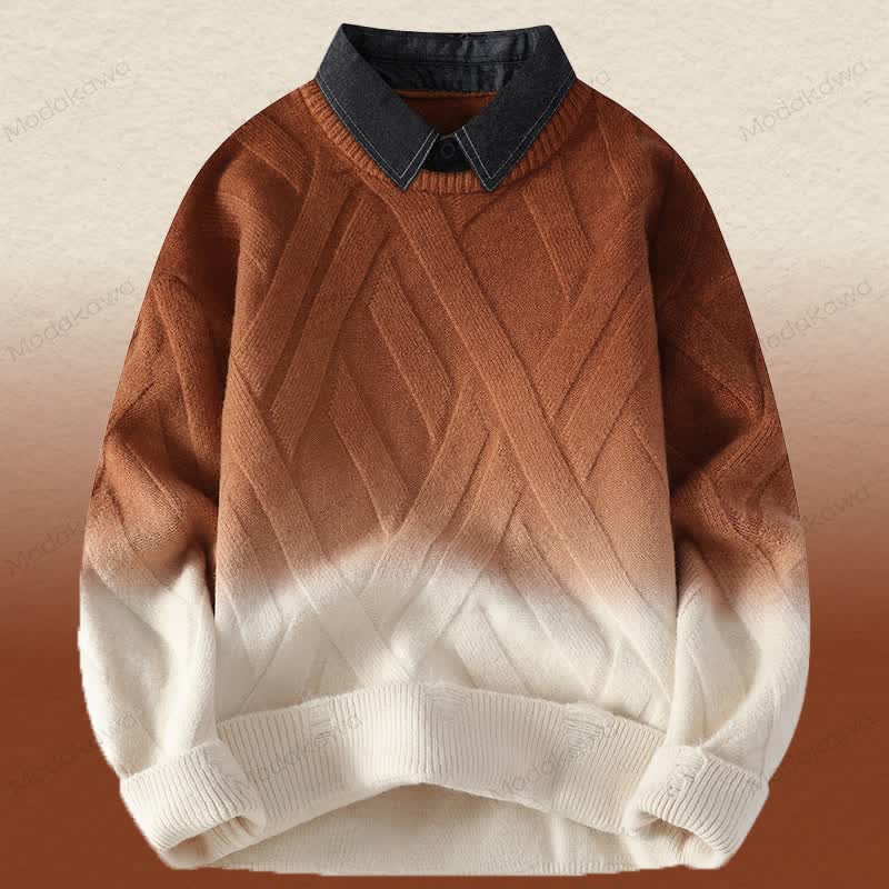 フェイクレイヤードニットセーター コーデュロイパンツ ツーピース - 茶色のセーター - 3XL - image 15