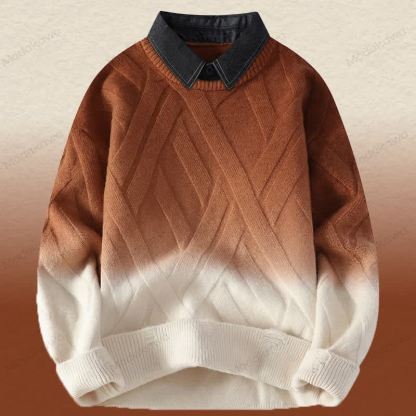 フェイクレイヤードニットセーター コーデュロイパンツ ツーピース - 茶色のセーター - 3XL - image 15