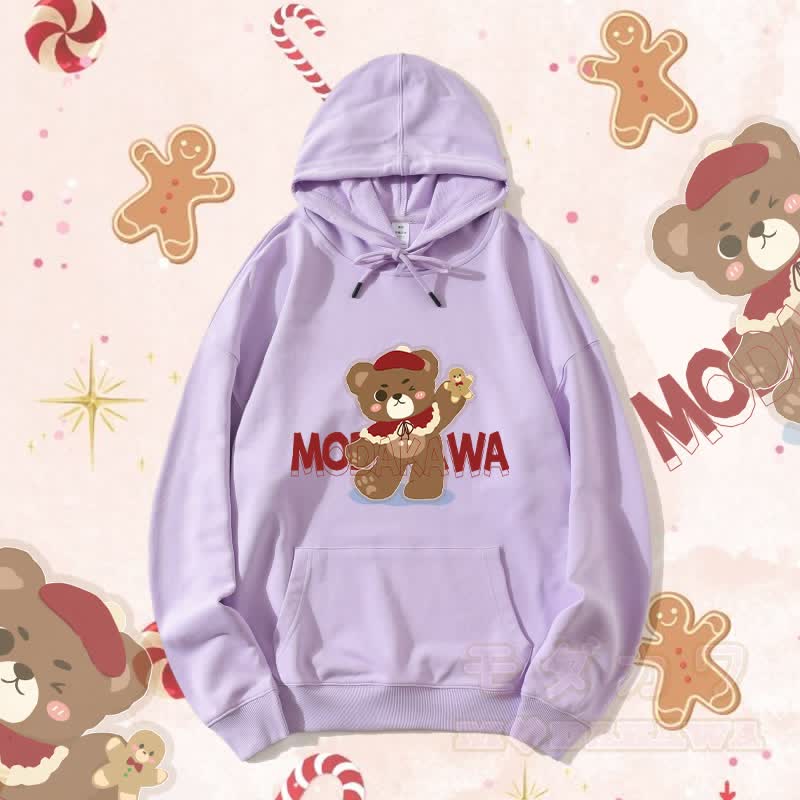 MODAKAWA クリスマスベア グラフィック ストリートウェア プルオーバー パーカー - 紫B - 5XL - image 5
