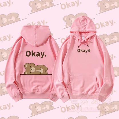 MODAKAWA ベア ライイング フラット グラフィック ストリートウェア プルオーバー パーカー - ピンク - 5XL - image 5