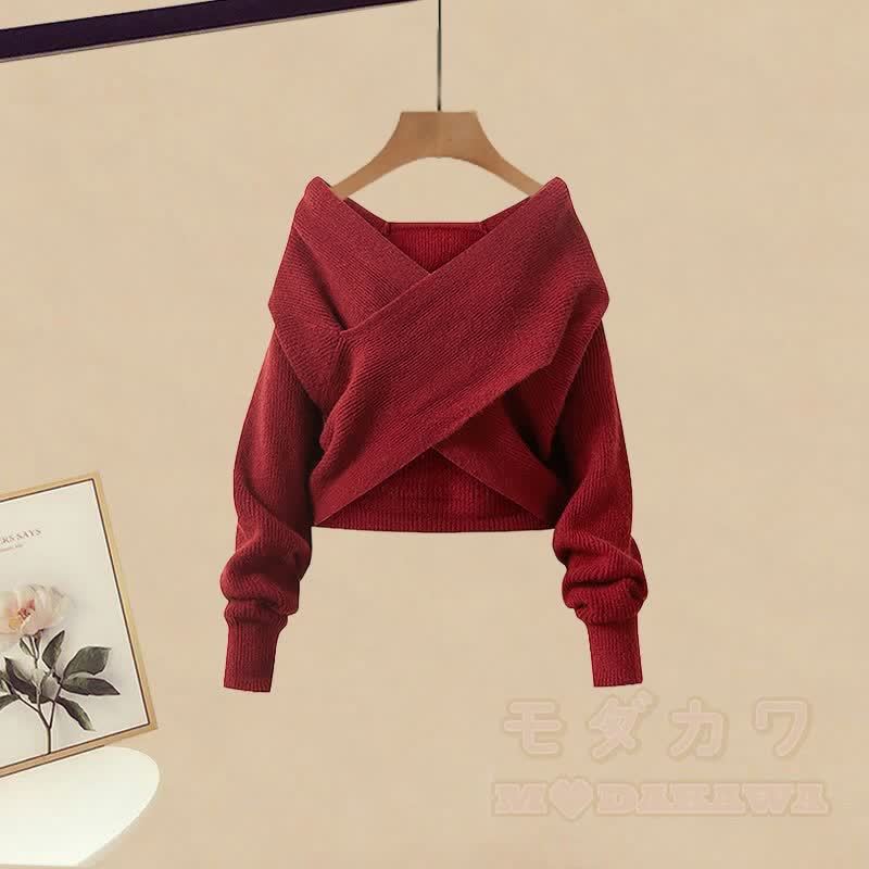 ニットセーター チェック柄 スリップドレス レッグウォーマー 3点セット - image 6