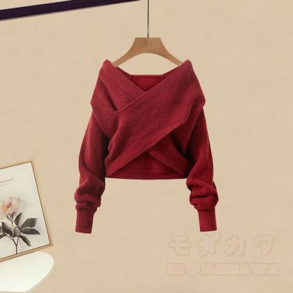 ニットセーター チェック柄 スリップドレス レッグウォーマー 3点セット - image 6