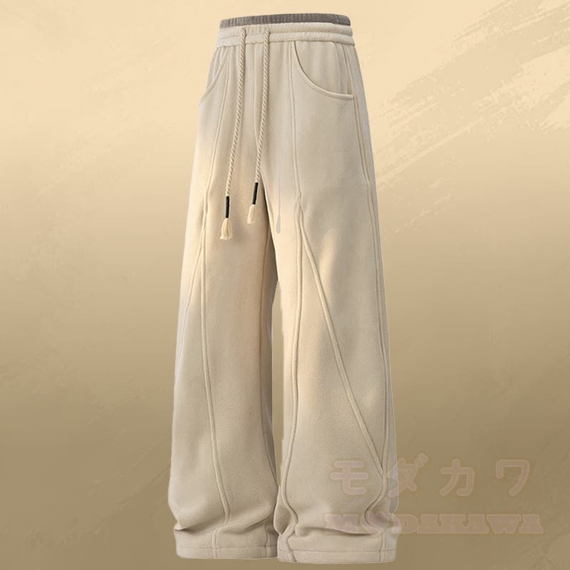 Vネックストライプニットセーターカラーブロック フリース裏地パンツ ツーピース - アプリコットパンツ - 4XL - image 9