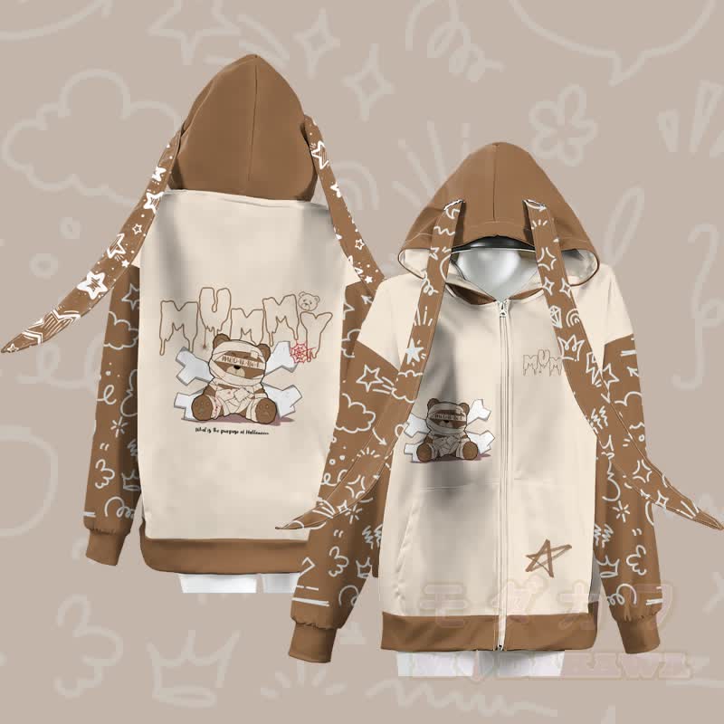 MODAKAWA マミーベア グラフィック ジッパー ロング バニーイヤー パーカー - image 3