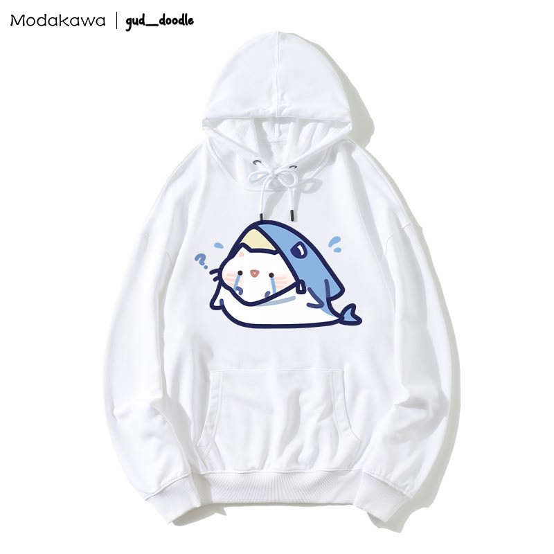 MODAKAWA X gud_doodleキティシャークプリント ルーズパーカー - White - 5XL - image 3