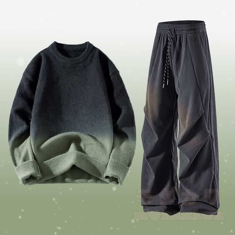 グラデーションニットセーター コーデュロイパンツ ツーピース - セットH - 3XL - image 8