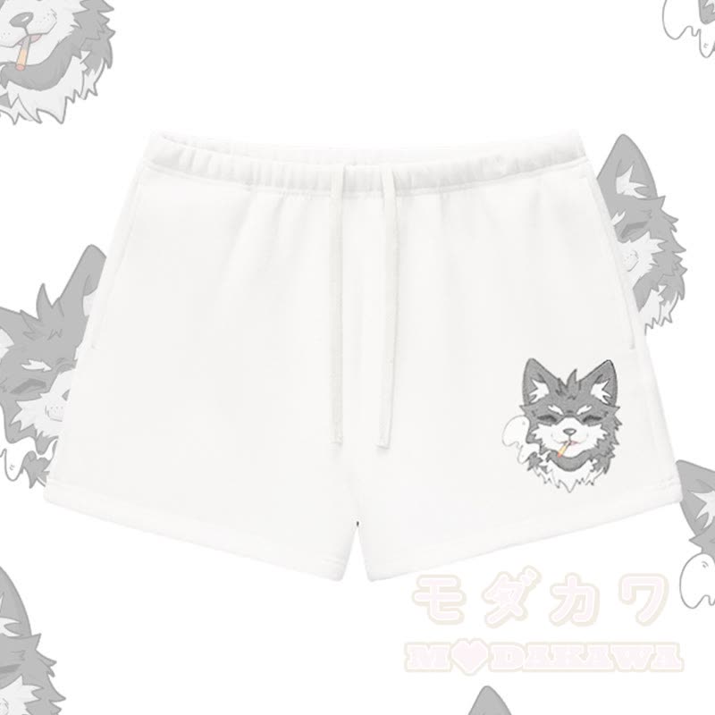 MODAKAWA スモーキングパピー グラフィック 厚手裏起毛ショーツ - 白 - L - image 4
