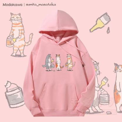 MODAKAWA × sumita_masataka Cat Painter グラフィック裏毛パーカー - ピンク - 5XL - image 3