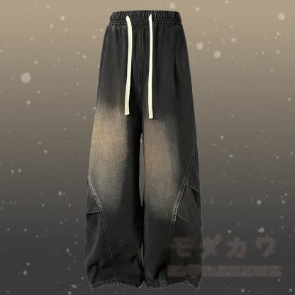 グラデーションファジーニットセーターデニムパンツツーピース - 黒のパンツ - 2XL - image 9