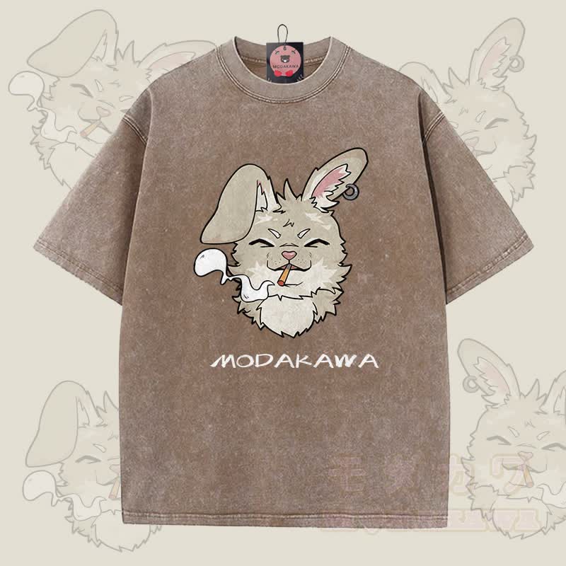 MODAKAWA ナビ スモーキンググラフィック ユニセックス ヴィンテージウォッシュTシャツ - 茶色 - 5XL - image 7