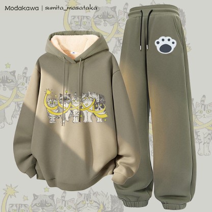 MODAKAWA X sumita_masataka 星に包まれた猫のグラフィック 厚手裏起毛パーカーパンツ 2点セット - Green - 5XL - image 4