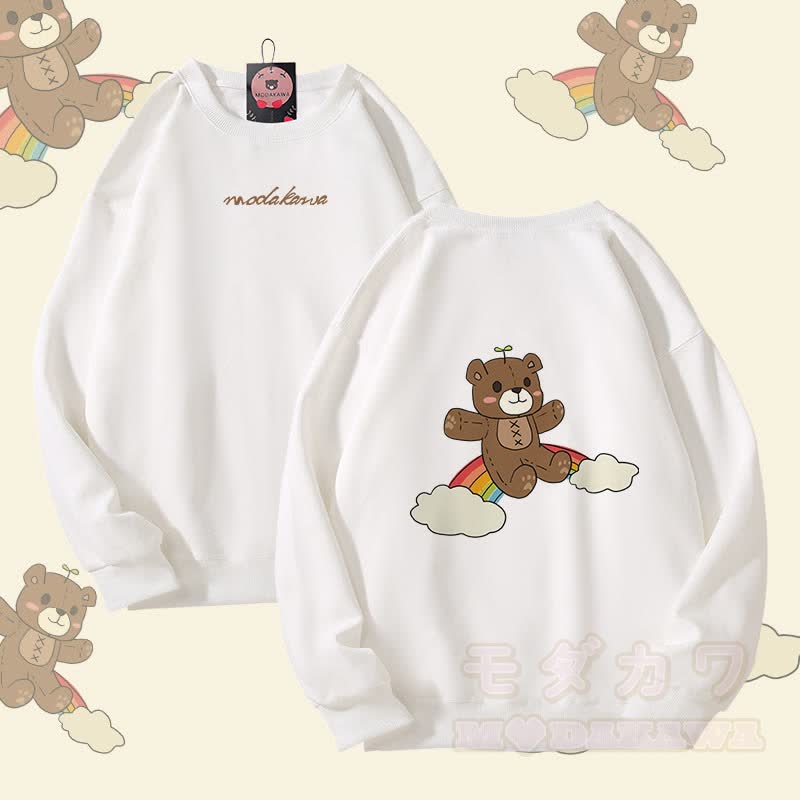 レインボーベアグラフィックModakawaユニセックススウェットシャツ - 白 - 5XL - image 3