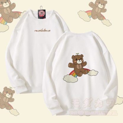 レインボーベアグラフィックModakawaユニセックススウェットシャツ - 白 - 5XL - image 3